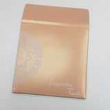 Gold & Cream Satin Padded Indian Wedding Invitation with Laser Cut Wooden Emblem: T6-006
