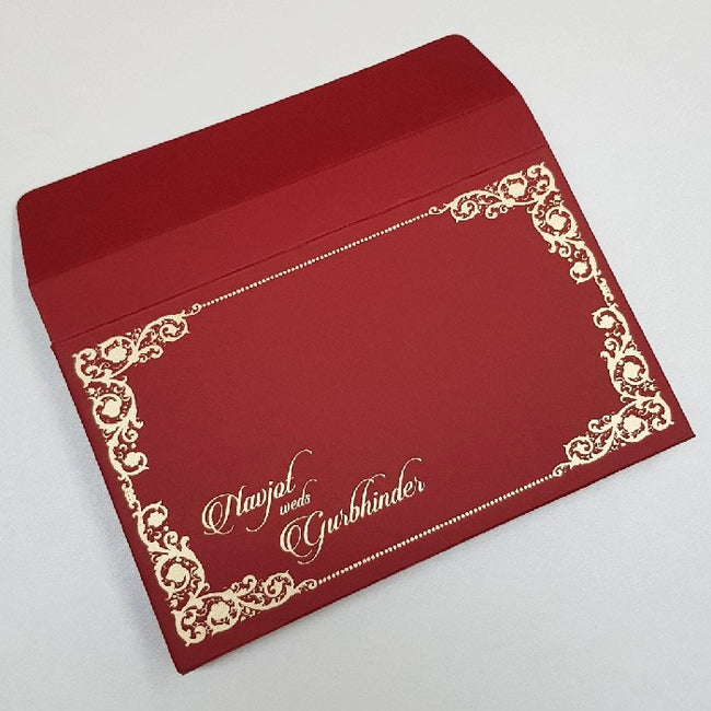 Regal Maroon & Gold Scroll Invitations with Boxes: T1-553