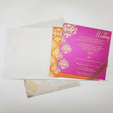 White & Gold Color Square Indian Wedding Invitation with Damask Design: W-1049