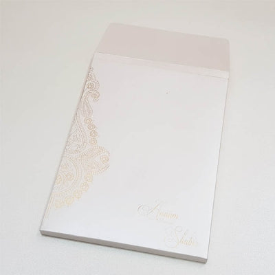 Handcrafted White & Gold Hardbound Indian Wedding Invitation: T6-2030