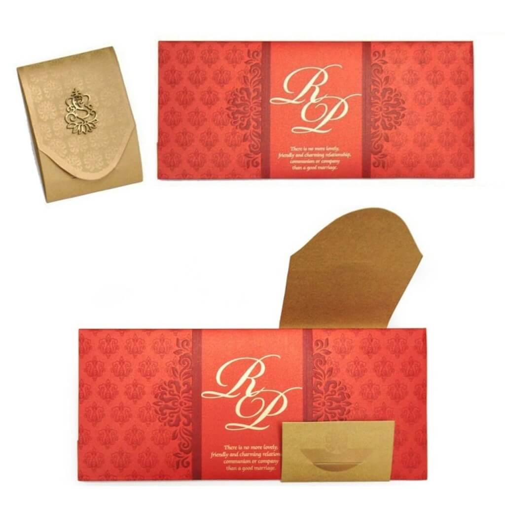 Fabulous Indian Wedding Card with Golden Belt