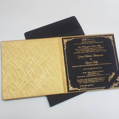 Luxury Boxed Type Padded Square Invitation Gold & Black: T5-005