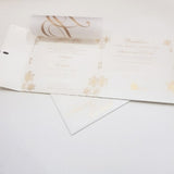 White & Gold Tri-Fold Indian Wedding Invite with Ribbons: W-1119