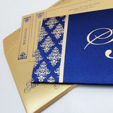 Blue & Gold Satin Finish Padded Book Style Invitation: I-202