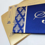 Blue & Gold Satin Finish Padded Book Style Invitation: T5-202
