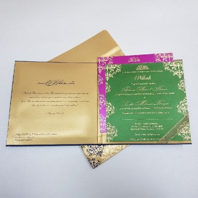 Box Wedding Invitation Blue & Gold Damask Design: T5-011