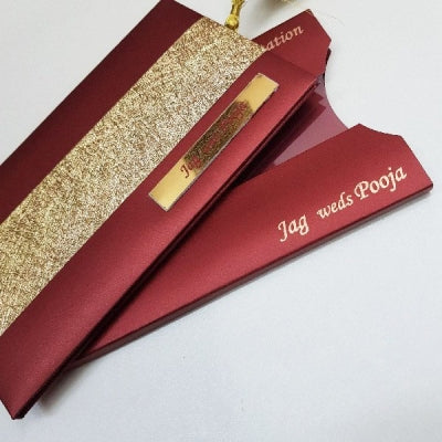 Padded Indian Wedding Invitation in Pouch with Gold Tassel : B-101