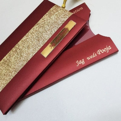 Padded Indian Wedding Invitation in Pouch with Gold Tassel : T5-101