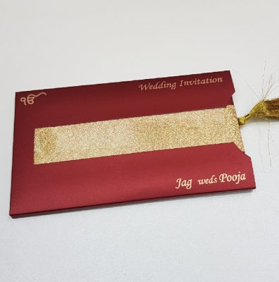 Padded Indian Wedding Invitation in Pouch with Gold Tassel : T5-101