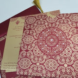 Maroon Pocket Style Invitation with Golden Tassel: W-1078