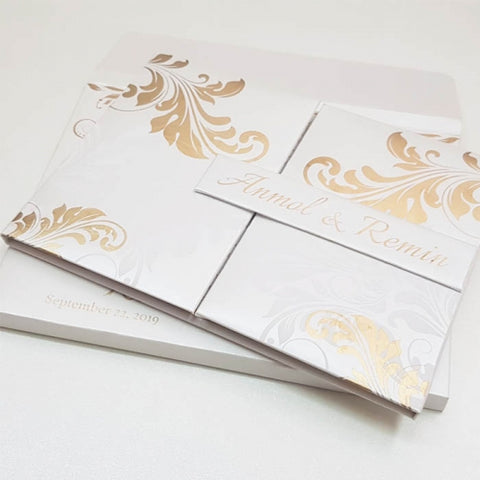 Handmade White & Gold Magnetic Gate Fold Padded Indian Wedding Invitation : T5-1146