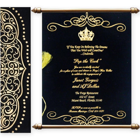 Matt Finish Paper With Black Velvet Fabric Scroll Invitation T1-517