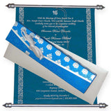 Shimmery Finish Paper Box With Velvet Fabric Blue Scroll Invite T1-521