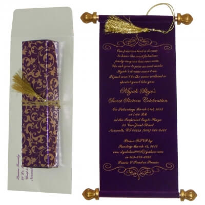 Wooly Fabric Paper Scroll Invitation Msi-701