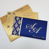 Blue & Gold Satin Finish Padded Book Style Invitation: I-202