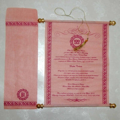 Wooly Fabric Paper Scroll Invitation T1-552