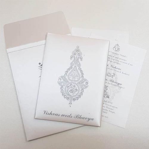 Cream & Pewter Color Boxed Invitation with Rhinestone Decoration: T5-1218