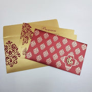 Paisley Printed Red & Gold Invitation with Custom 3D Motif: W-1245