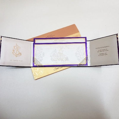 Boxed Padded Hardcover Satin Indian Wedding Invitation: T5-007