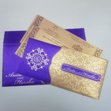 Purple & Gold Pocket Flap Wedding Invitation: W-1093