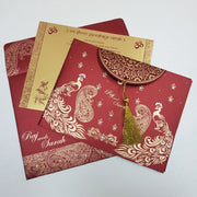 Handcrafted Maroon & Gold Indian Wedding Invitation with Tassel: W-1084