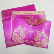 Embossed Hot Pink & Gold Peacock Theme Wedding Cards: W-1111