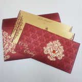 Tri Fold Maroon & Gold Indian Wedding Invitation From India with Rhinestone: W-1124