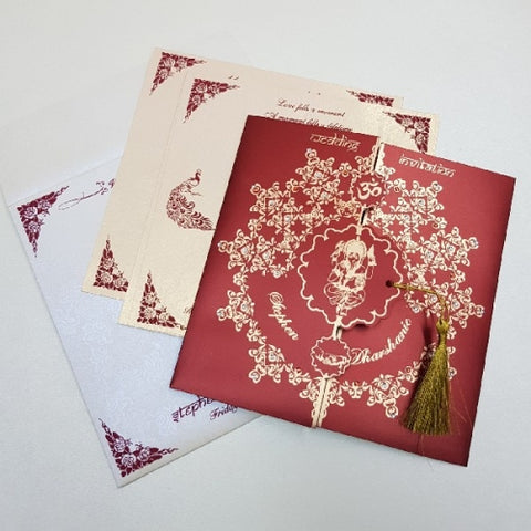 Gate Fold Budget Hindu Wedding Invitation with Tassel: W-1747