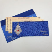 Budget Friendly Blue & Gold Indian Wedding Invites with Jeweled Decor: W-1185