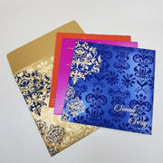 Damask Designed Indian Wedding Cards with Rhinestones: W-1743