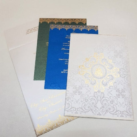 Elegant White & Gold Indian Wedding Invitation: W-1721