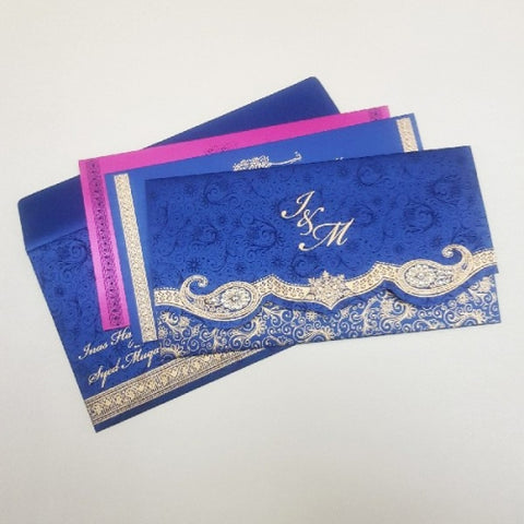 Blue Custom Indian Wedding Invitation with Rhinestone : W-1705