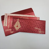 Traditional Maroon & Gold Jeweled Indian Wedding Card: W-1168