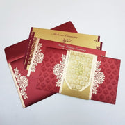 Modern Indian Wedding Invitation with Golden Belt and Laser Cut Motif: W-998