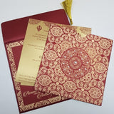 Maroon Pocket Style Invitation with Golden Tassel: W-1078