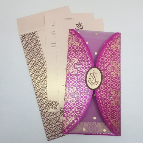 Hot Pink & Gold Vellum Wedding Invitation: W-1156
