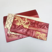 Box Type Maroon & Gold Tri Fold Magnetic Wedding Invite: W-1109