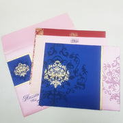 Baby Pink & Blue Color Damask Design Indian Wedding Invitation: W-1100