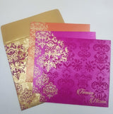 Damask Designed Customized Hot Pink & Gold Indian Wedding Invitation: W-1095