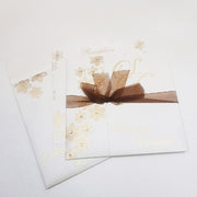 White & Gold Tri-Fold Indian Wedding Invite with Ribbons: W-1119