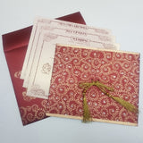 Floral Maroon & Gold Indian Wedding Invitation with Rhinestone Decoration: W-495