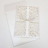 White & Gold Gate Fold Laser Cut Invitation with Ribbon: L-831