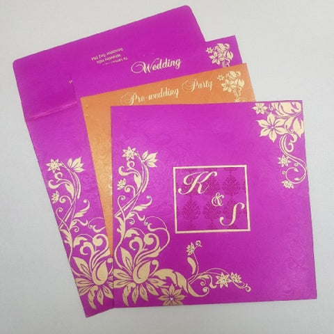 Affordable Handmade Hot Pink & Gold Indian Invite: W-1229