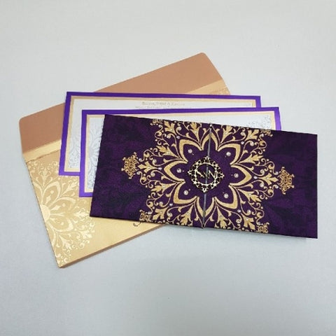 Boxed Padded Hardcover Satin Indian Wedding Invitation: T5-007