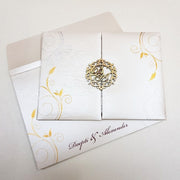 Beautiful Gate Fold Boxed Wedding Invitation with Gold Motif: T6-010