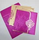 Hot Pink & Gold Tri Fold Indian Wedding Invitation: W-823