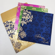 Box Wedding Invitation Blue & Gold Damask Design: T5-011