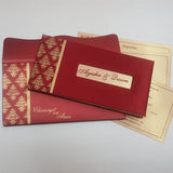 Maroon Satin & Gold Padded Wedding Invitation, with Rhinestone Decoration: T5-022