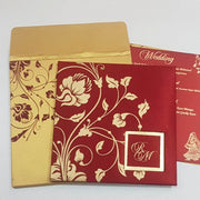 Maroon Satin Handmade Padded Indian Wedding Invitation : T5-029