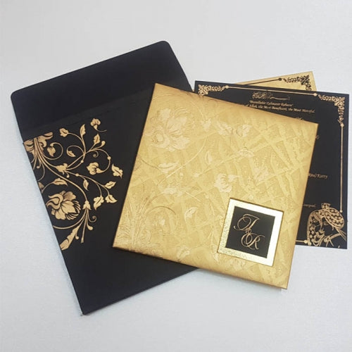 Luxury Boxed Type Padded Square Invitation Gold & Black: T5-005